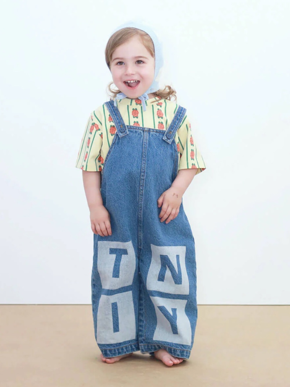 Tinycottons Denim Baby Dungaree Overalls with Block Letter Detail 24m